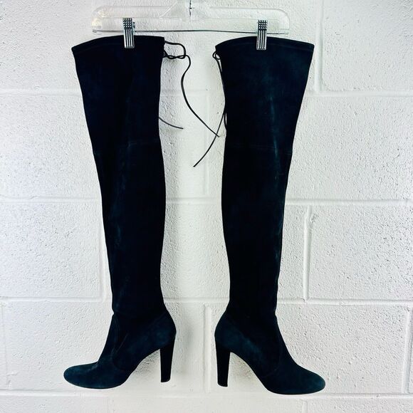 Stuart Weitzman Highland Over The Knee Boots Black Suede Heeled Sz 5.5 - Picture 2 of 13